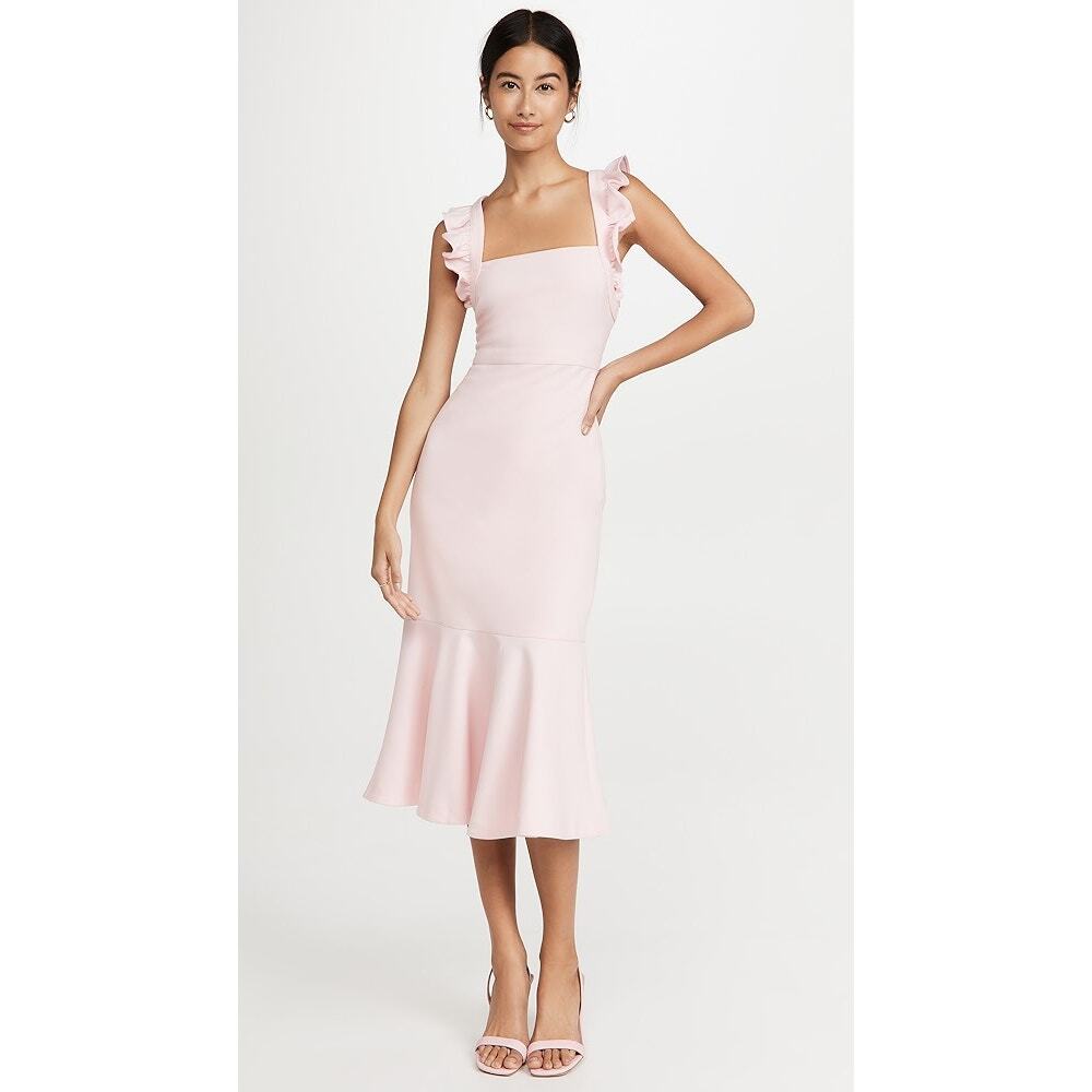 Likely Hara Midi Dress Rose Shadow Pink Floral Wedding Guest Mermaid Ruffle 0